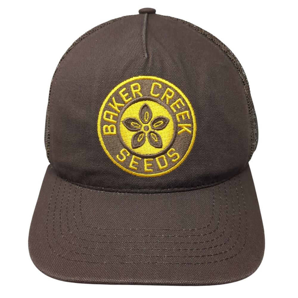 Baker Creek Seeds Snapback Trucker Hat Brown OS Adjustable Mesh Back Graffiti